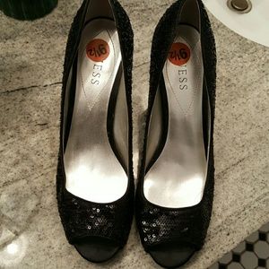 Guess sequin pep toe heels